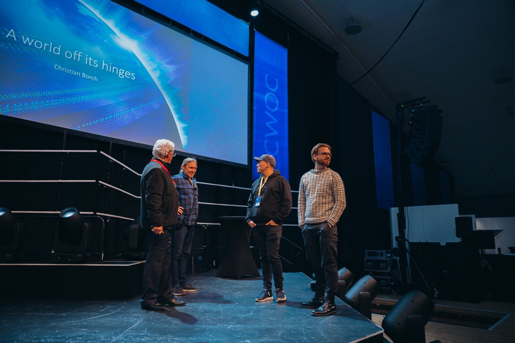 OK talking with speakers on stage before the show